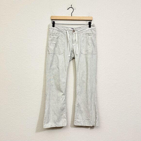 THE NORTH FACE Larison Linen-Blend Pants Gray Striped Bootcut Retro - Picture 1 of 14